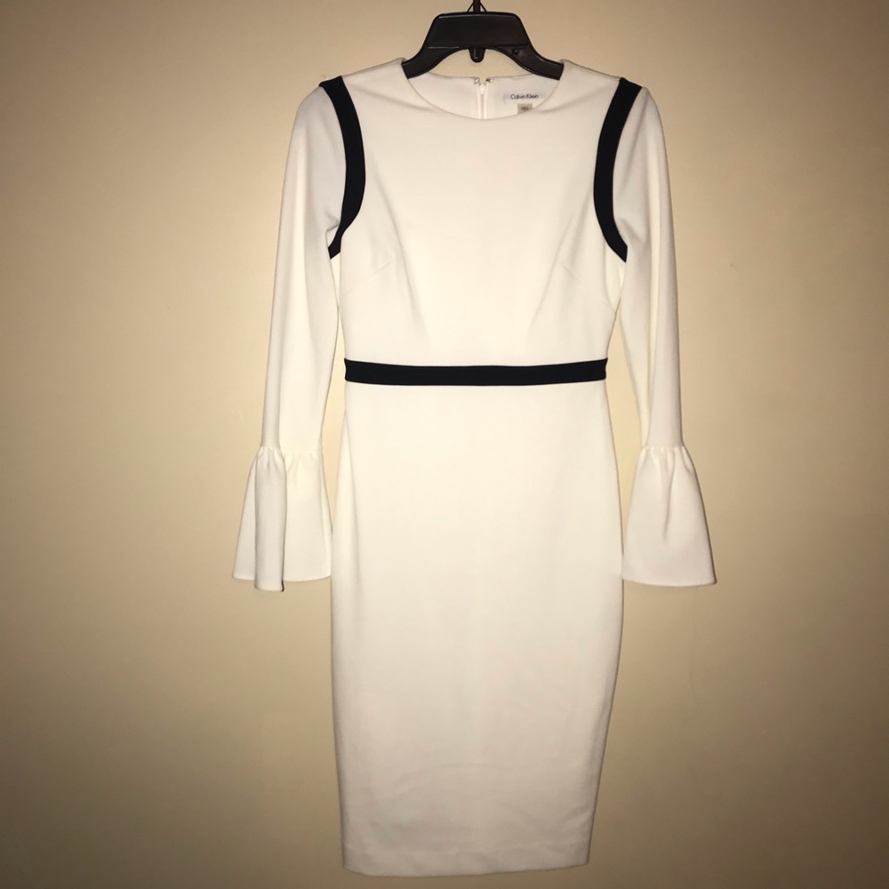 Calvin Klein white and black dress with sleeves